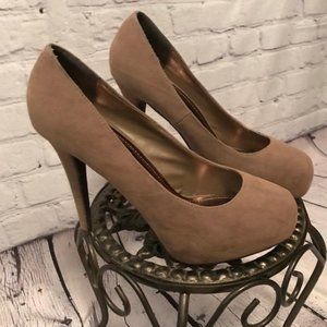 Tan Faux Suede Platform Heels